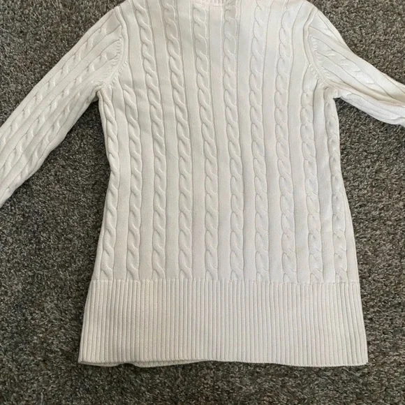 Calvin Klein Cable Knit Turtleneck Sweater with Bow Detail in Cream - Picture 4 of 4